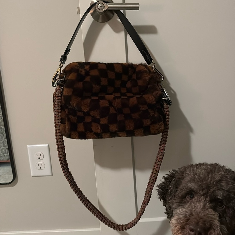 Anthropologie Checkered Furry Bag